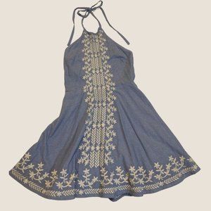 Halter Neck Low Back Dress with Embroidery